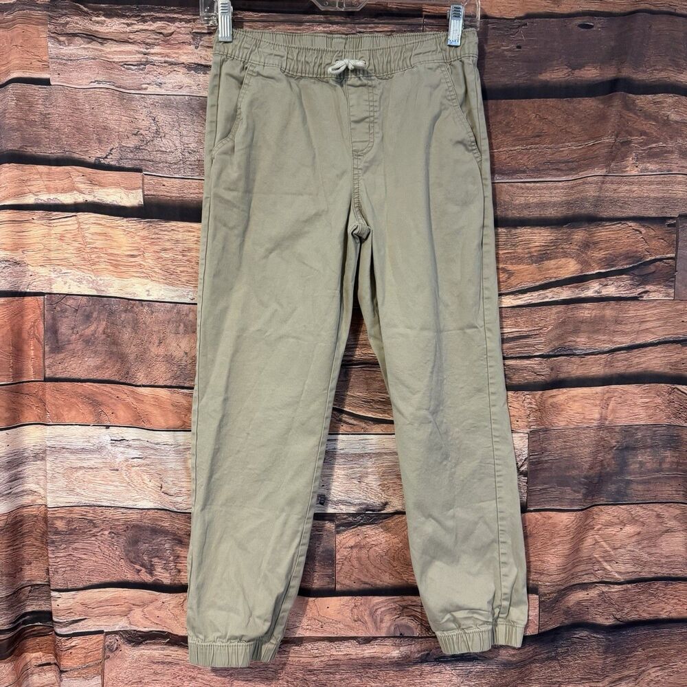 Cat & Jack Boys Jogger Pants Size 12 Khaki Tan Cotton Stretch Elastic Waist Flaw